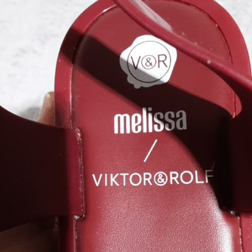 MELISSA  Sandals Size 8 with Pink Bow and BURGUNDY  Straps - Picture 2 of 12